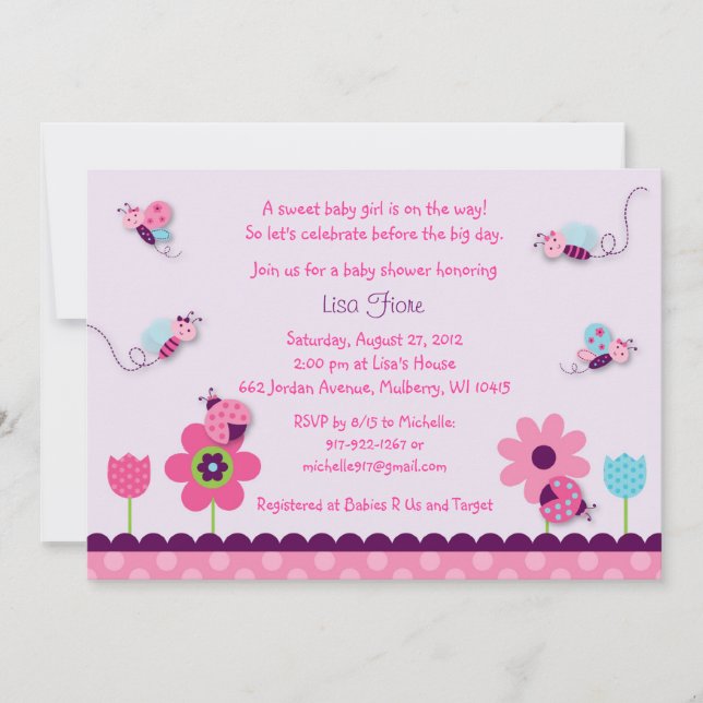 Sweet Baby Bug Baby Shower Invitations (Front)