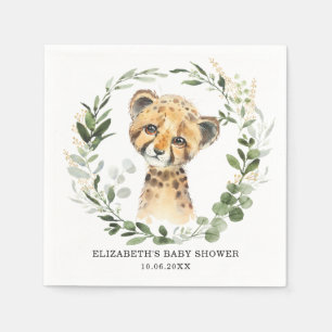 Sweet Baby Cheetah Botanical Greenery Gold Shower Napkin