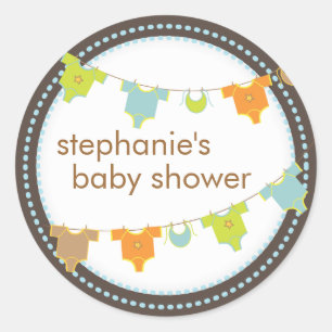 Sweet Baby Clothes LIne Boy Baby Shower Sticker