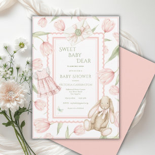 Sweet Baby Dear Tulips Pink Baby Shower  Invitation