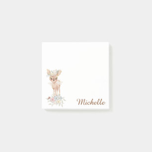 Sweet Baby Deer Watercolor Floral Post-it Notes