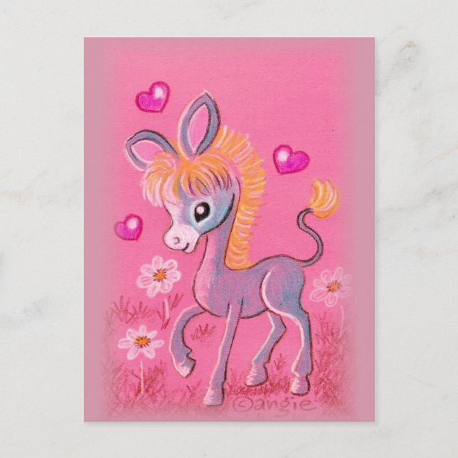 Sweet Baby Donkey With Hearts Postcard (Front)