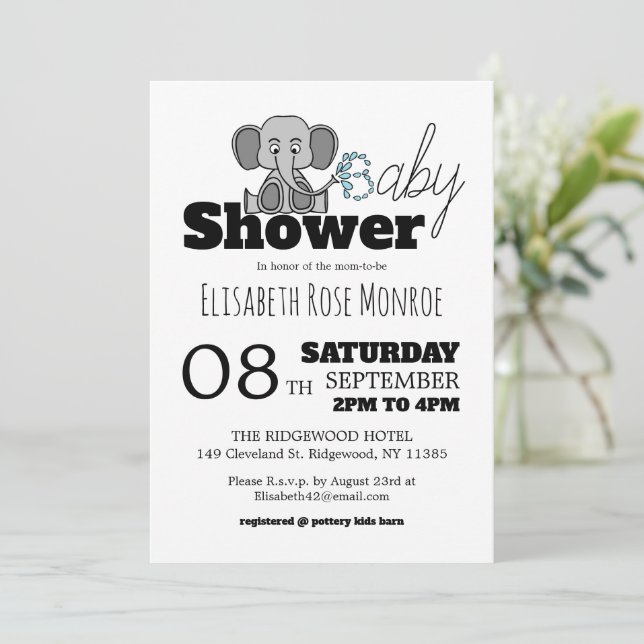 Sweet Baby Elephant, Baby Shower Invitation (Standing Front)