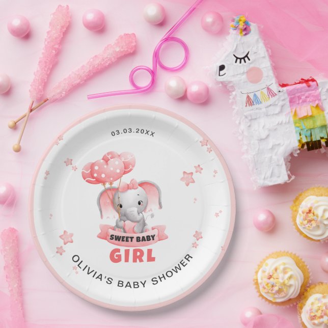 Sweet Baby Elephant Baby Shower Paper Plate (Party)