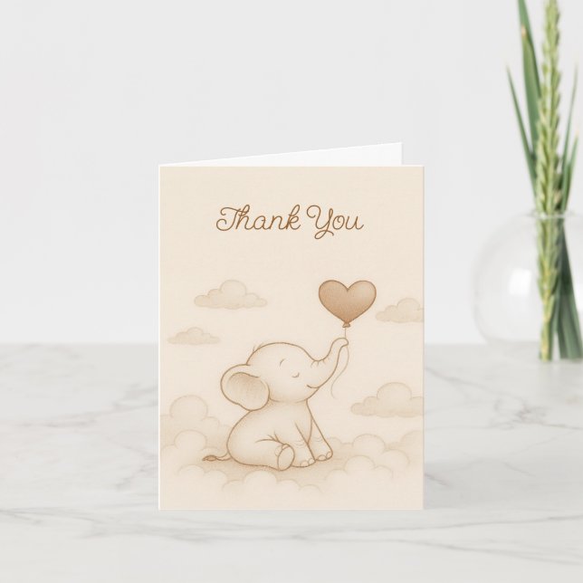 Sweet Baby Elephant Baby Shower Thank You Card (Front)