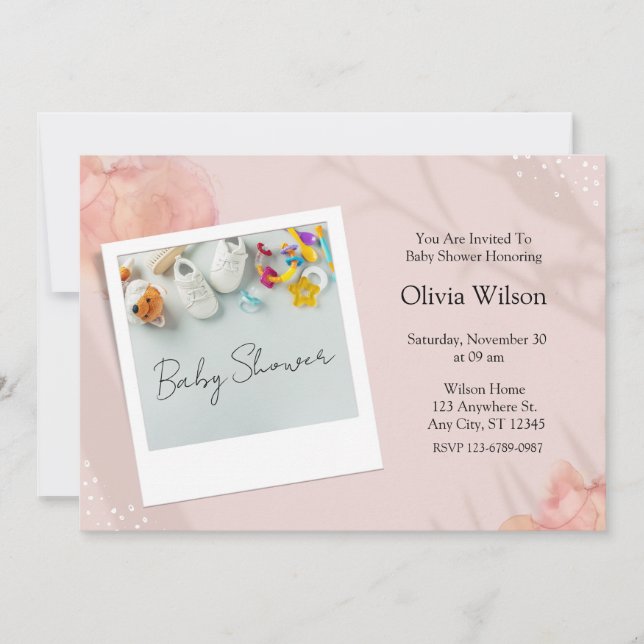 Sweet Baby Essentials on a Soft Pastel Invitation (Front)