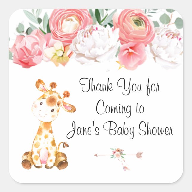 Sweet Baby Giraffe Baby Shower Party Favour Sticke Square Sticker (Front)