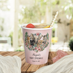Sweet Baby Girl Animals Tropical Safari Sprinkle Paper Cups