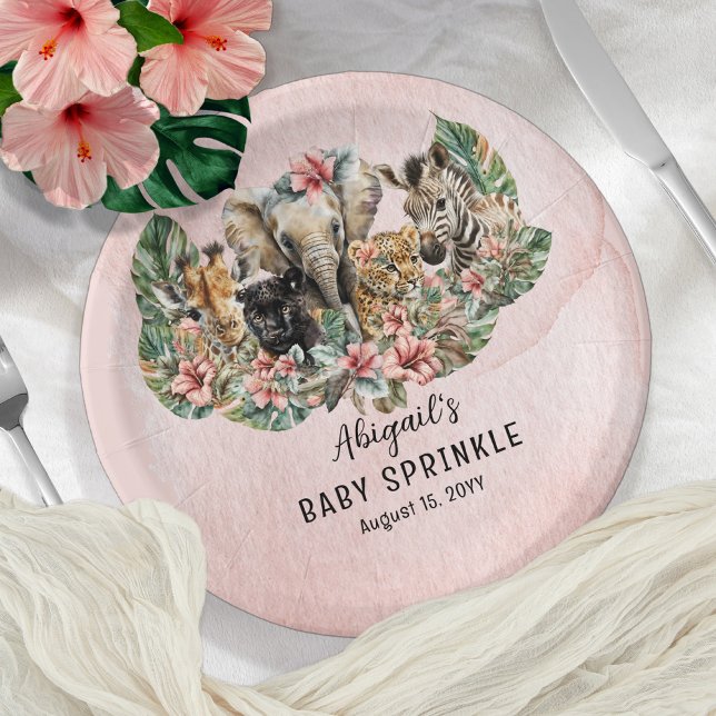 Sweet Baby Girl Animals Tropical Safari Sprinkle Paper Plate (Creator Uploaded)