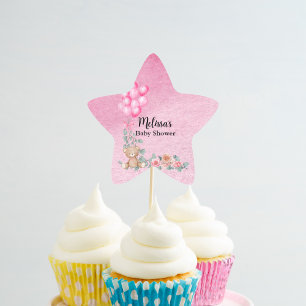 Sweet Baby Girl Balloon Eucalyptus Cupcake Topper Star Sticker