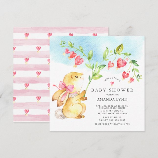 Sweet Baby Girl Bunny Baby shower Invitation (Devant / Derrière)