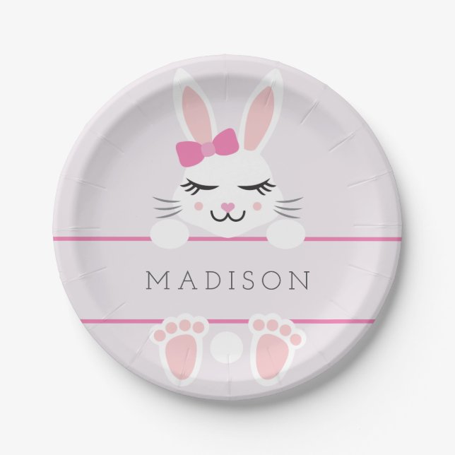 Sweet Baby Girl Bunny Personalized Paper Plate (Front)