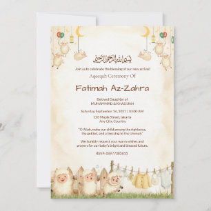Sweet Baby Girl Clothes Islamic Aqeeqah Lentern Invitation