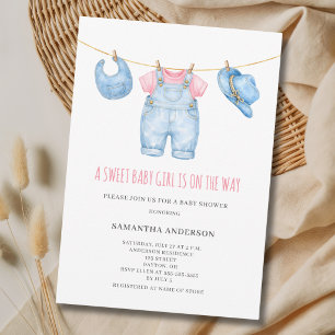 Sweet Baby Girl Clothesline Baby Shower Invitation