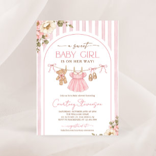 Sweet Baby Girl Clothesline Floral Baby Shower Invitation