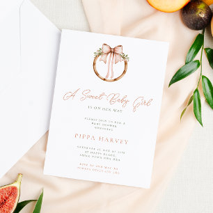 Sweet Baby Girl Coquette Bow & Hoop Baby Shower Invitation