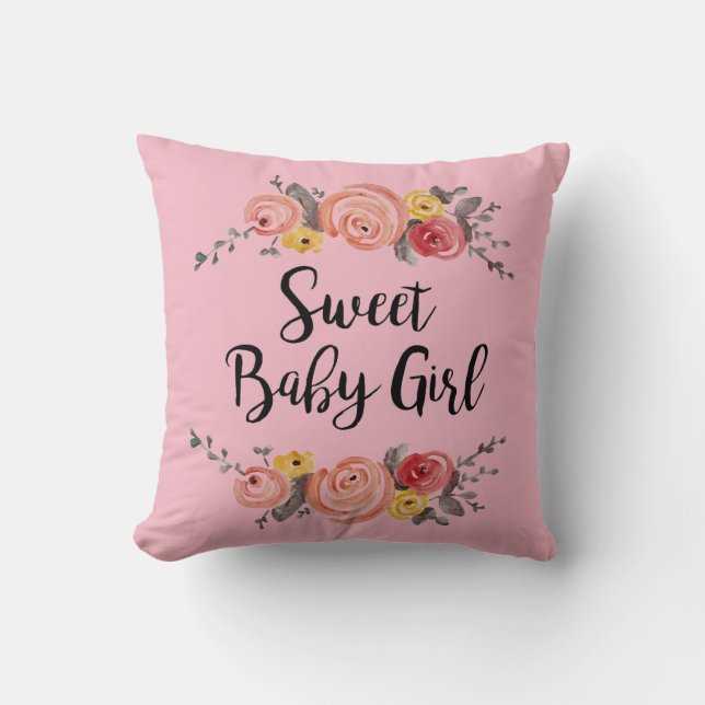 Sweet Baby Girl Floral Throw Pillow (Front)