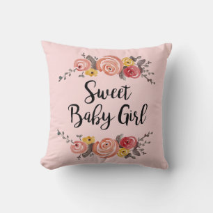 Sweet Baby Girl Floral Throw Pillow