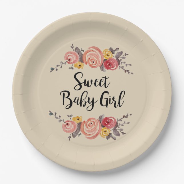 Sweet Baby Girl Flower Painting Paper Plate (Front)