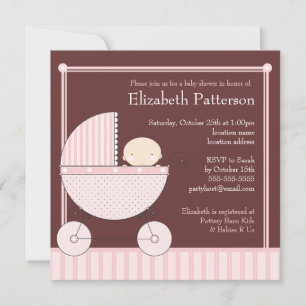 Sweet Baby Girl in Carriage Baby Shower in Pink Invitation