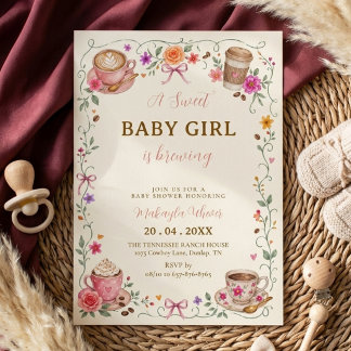 Sweet Baby Girl is Brewing Coffee Baby Shower Invitation