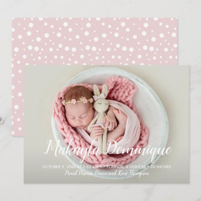 Sweet Baby Girl Photo Birth Announcements (Front/Back)