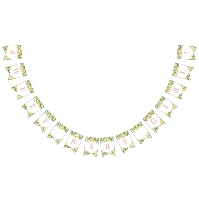 Sweet Baby Girl Pink Lemons Citrus Baby Shower Bunting Flags (All)