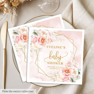 Sweet Baby Girl powder pink gold peonies napkins