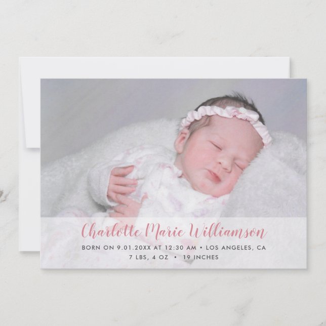 Sweet Baby Girl Script Birth Announcement (Front)