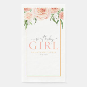 Sweet Baby Girl Soft Pink Rose Floral Baby Shower Napkin