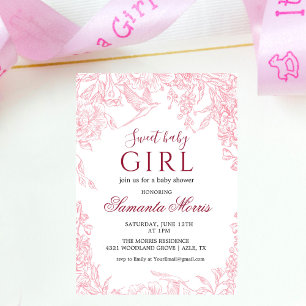  sweet baby girl Watercolor Minimalist Floral Baby Invitation
