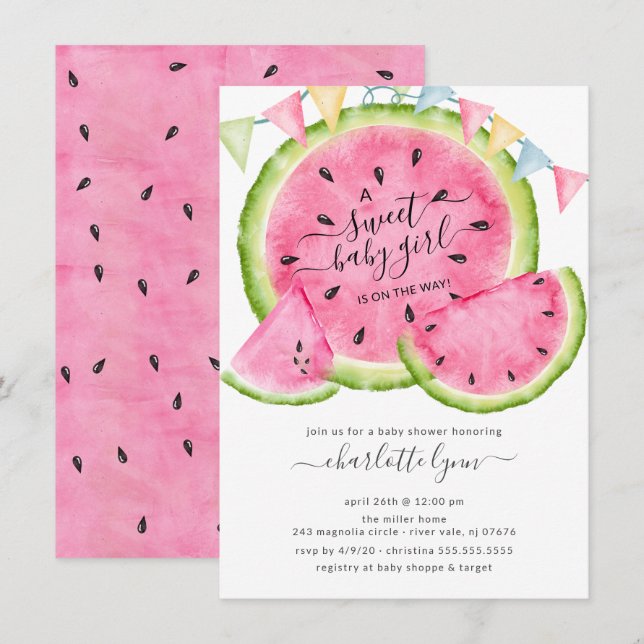 Sweet Baby Girl Watermelon Baby shower Invitation (Devant / Derrière)