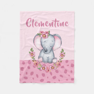 Sweet Baby Girl's Elephant Floral Animal Print Fleece Blanket