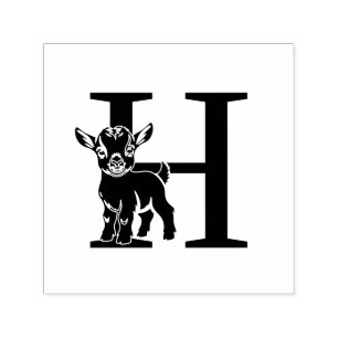 Sweet Baby Goat Over Single Bold Initial Monogrm Self-inking Stamp