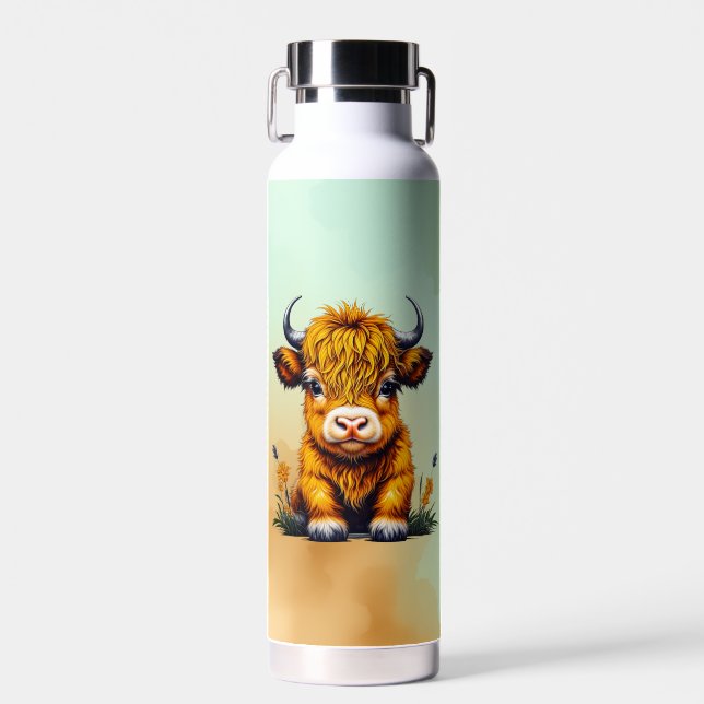 Sweet Baby Highland Cow Personalized Water Bottle (Front)