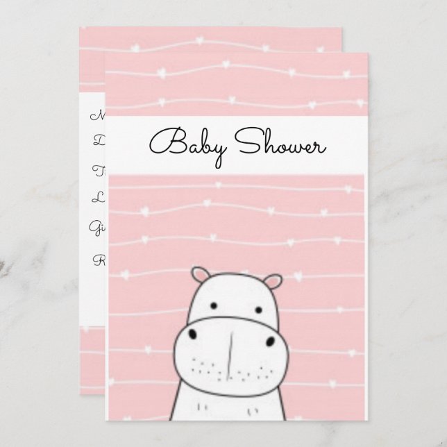 Sweet Baby Hippo Baby Shower Invitation (Front/Back)