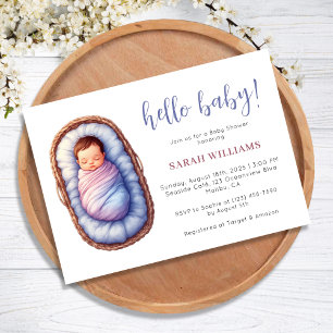 Sweet Baby in Basket Gender Neutral Baby Shower Invitation