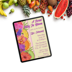 Sweet Baby in Bloom, flowers & fruit baby shower Invitation