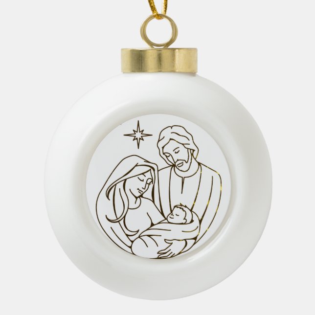 Sweet Baby Jesus Nativity Scene Christmas Star  Ceramic Ball Christmas Ornament (Front)