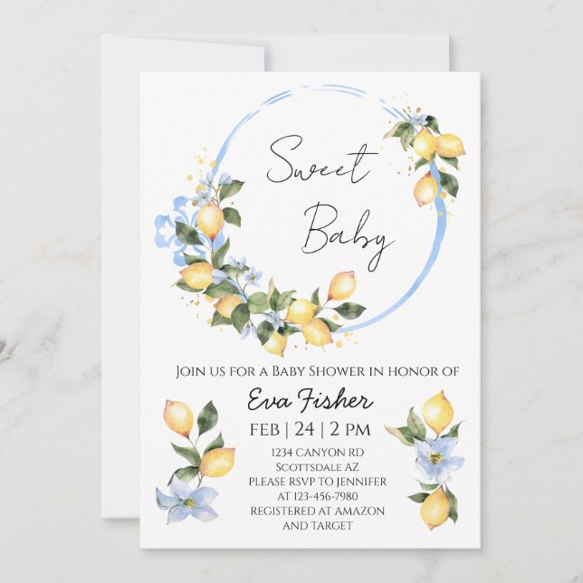 Sweet Baby Lemon Baby Shower Invitation (Front)