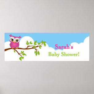 Sweet Baby Owl Girl Baby Shower Banner Poster