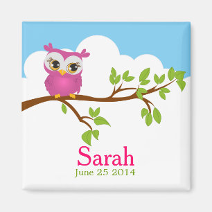 Sweet Baby Owl Girl Baby Shower Magnet