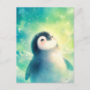 Sweet Baby Penguin in Magical Snow Postcard