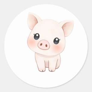 Sweet Baby Piglet Watercolor Art Sticker