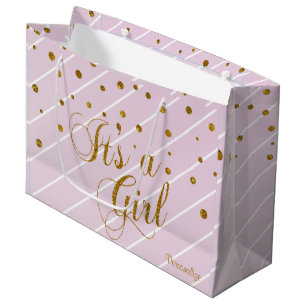 Sweet Baby Pink and Gold Confetti Large Gift Bag