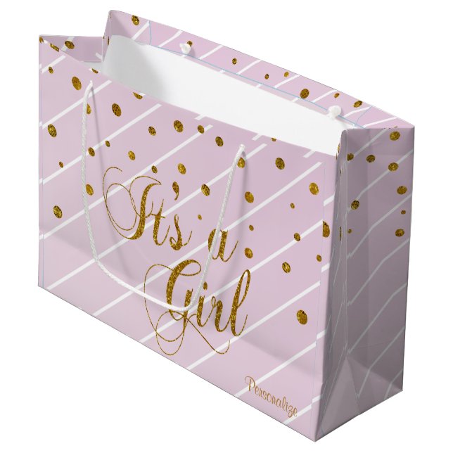 Sweet Baby Pink and Gold Confetti Large Gift Bag (Front Angled)
