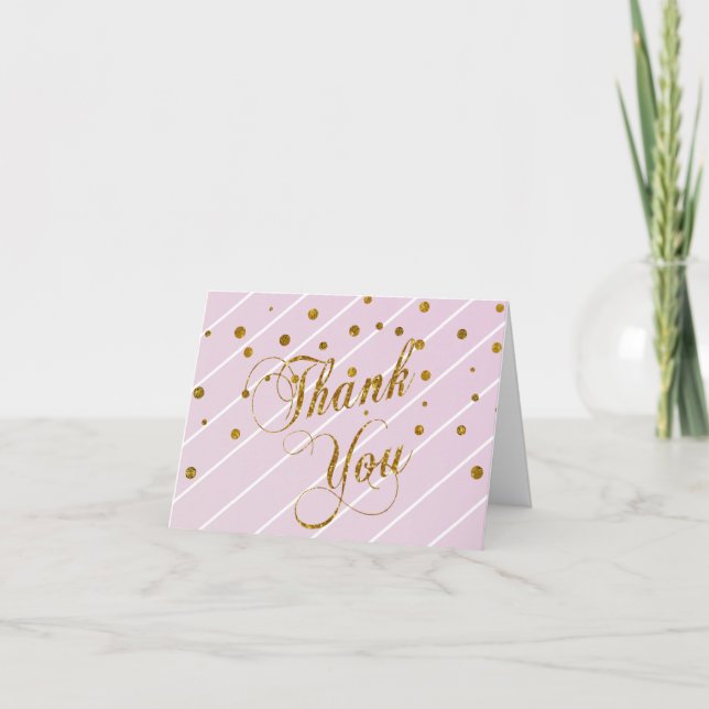 Sweet Baby Pink and Gold Confetti Thank You Card (Front)