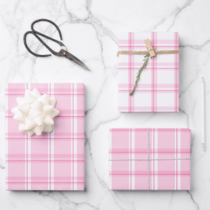 Sweet Baby Pink and White Plaid Pattern Wrapping Paper Sheet