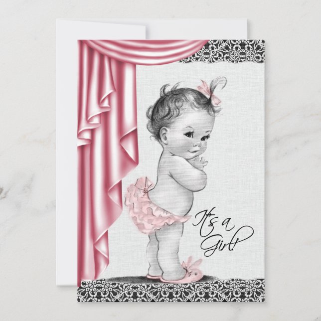 Sweet Baby Pink et Black Baby shower Invitation (Devant)