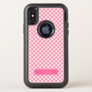 Sweet Baby Pink Gingham Personalize OtterBox Defender iPhone X Case